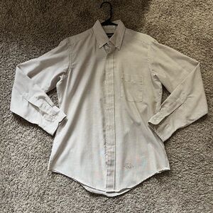 Men’s Metropolitan Classic Vertical Brown Striped Button Up Shirt Size 15 1/2 34